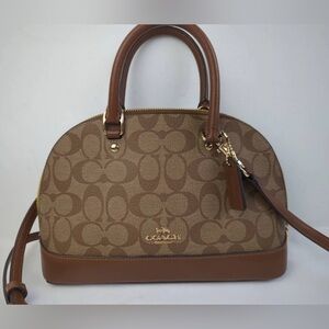 Coach Tan Signature Dome Satchel with Leather Trim